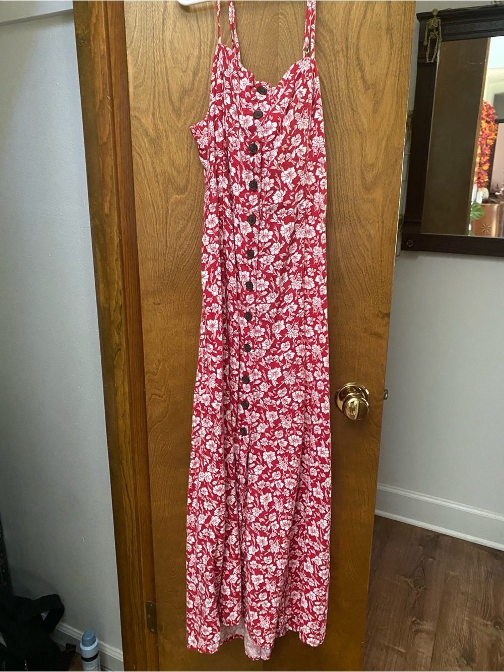Universal Thread Red and White Floral Maxi Dress with Buttons